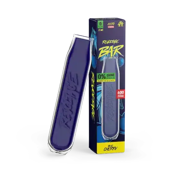 Revoltage Blue Cherry Niktoinfrei Produktbild mit Verpackung und Vape