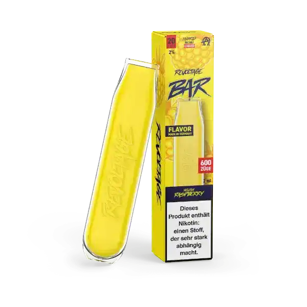 Revoltage Yellow Raspberry Produktbild Vape mit Verpackung