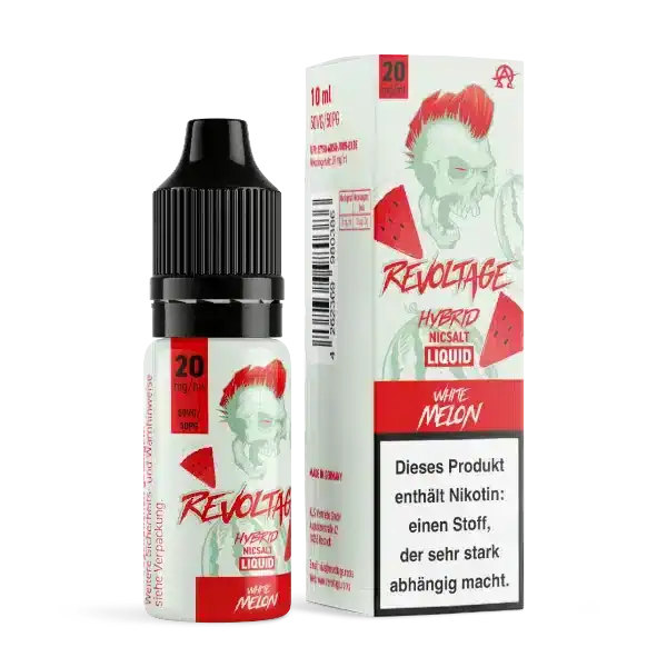 Revoltage White Melon E-Liquid 20mg Produktbild mit E-Liquid und Verpackung