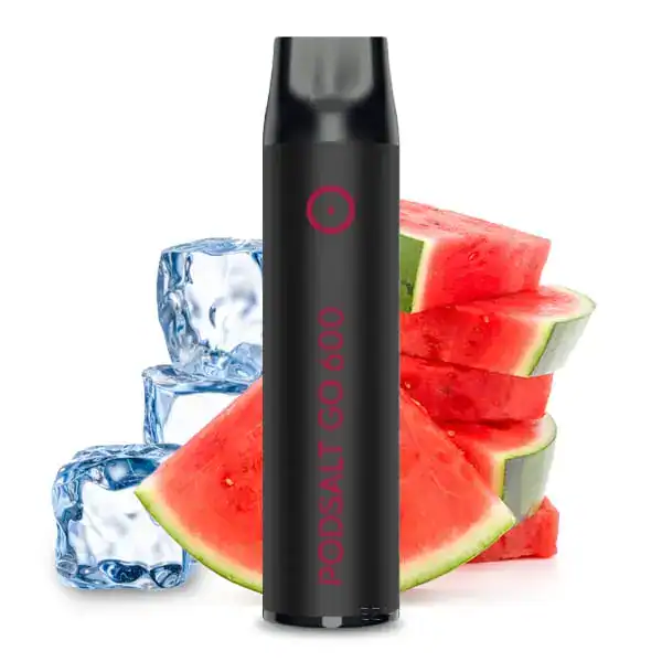 Pod Salt Watermelon Breeze Produktbild mit Wassermelonenscheiben und Eiswürfeln im Hintergrund