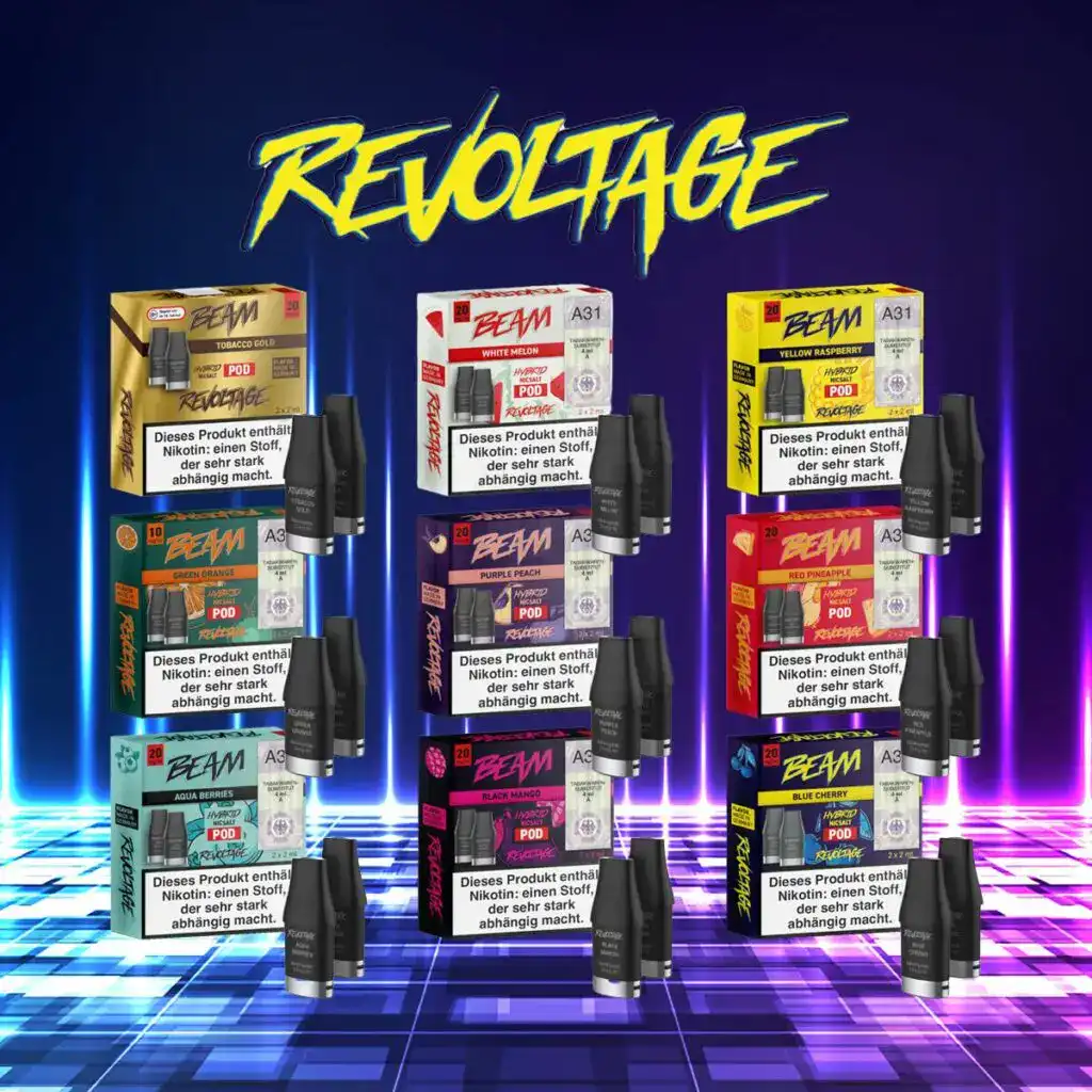 Revoltage Beam Pods System mit wiederauffüllbaren Pods mit 20mg,10mg und 0mg jetzt bei worldwidevapes.de erwerben.