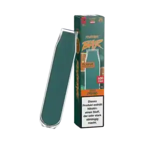 Bild mit Revoltage Green Orange Nikotinfrei im Hintergrund ist die Verpackung.