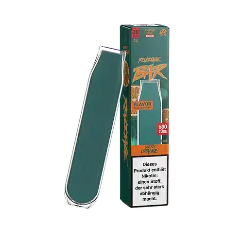 Bild mit Revoltage Green Orange Nikotinfrei im Hintergrund ist die Verpackung.