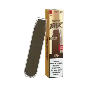 Bild mit Revoltage Tobacco Gold Nikotinfrei im Hintergrund ist die Verpackung.