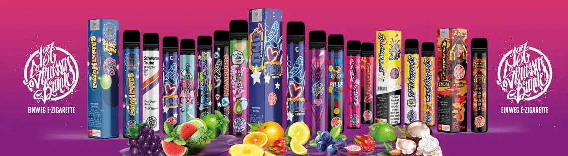 Bild mit 187 Vapes im Hintergrund sind Früchte und die Marke 187 Strassenbande.