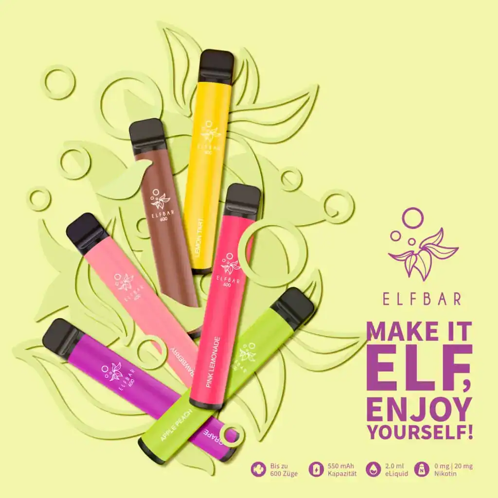 Bild mit Elfbar nikotinfrei im Hintergrund ist die Marke Elfbar.