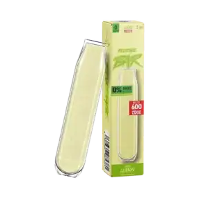 Bild mit Revoltage Neon Lemon nikotinfrei im Hintergrund ist die Vape.