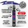 Stick V2 von 187 Design mit transparentem Mundstück und Liquid-Anzeige, ausgestattet mit Fresor Mesh Coil Technologie für verbesserten Geschmack und mehr Züge. Das Design zeigt den Schriftzug 'SEX' und Palmen, ergänzt durch eine kindersichere 3-Zug-Sicherung. Aromatisiert mit Aromen aus Deutschland.