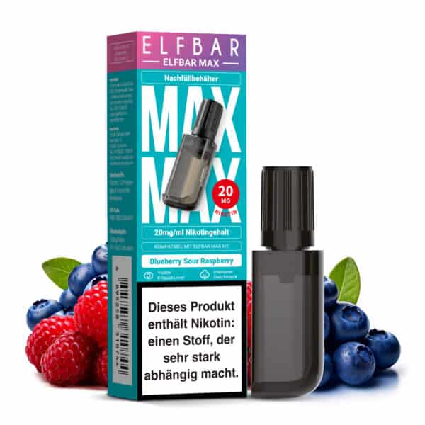 ELFBAR MAX Blueberry Sour Raspberry Pod – süße Blaubeeren und säuerliche Himbeeren, 20 mg/ml Nikotin, 10 ml Nachfüllpod