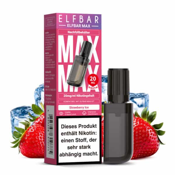 ELFBAR MAX Strawberry Ice Pod – süße Erdbeere kombiniert mit kühler Ice‑Frische, 20 mg/ml Nikotin, 10 ml Liquid